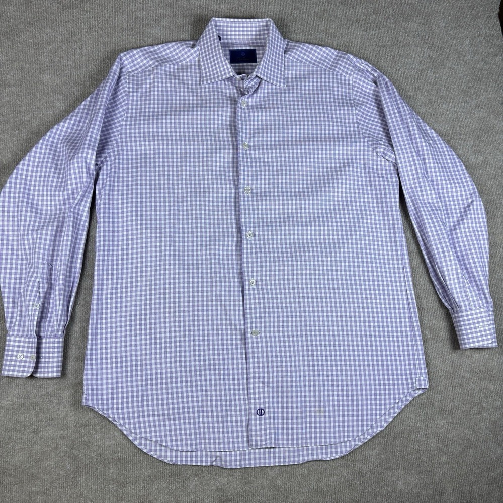 David Donahue Mens 16.5 34/35 Purple Gingham Check Dress Shirt‎ Cotton